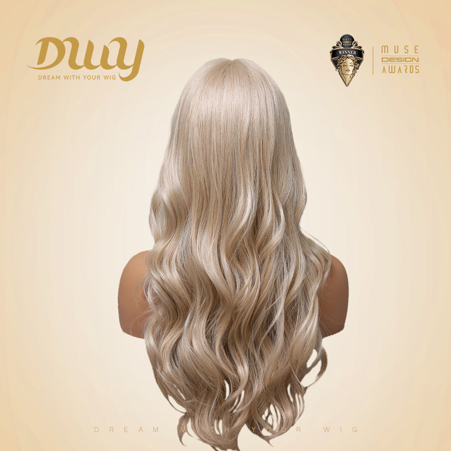 Caroline-DWY Lace Front Middle Part Long Wavy Light Blonde Glueless Synthetic Wig for Women 26 Inches