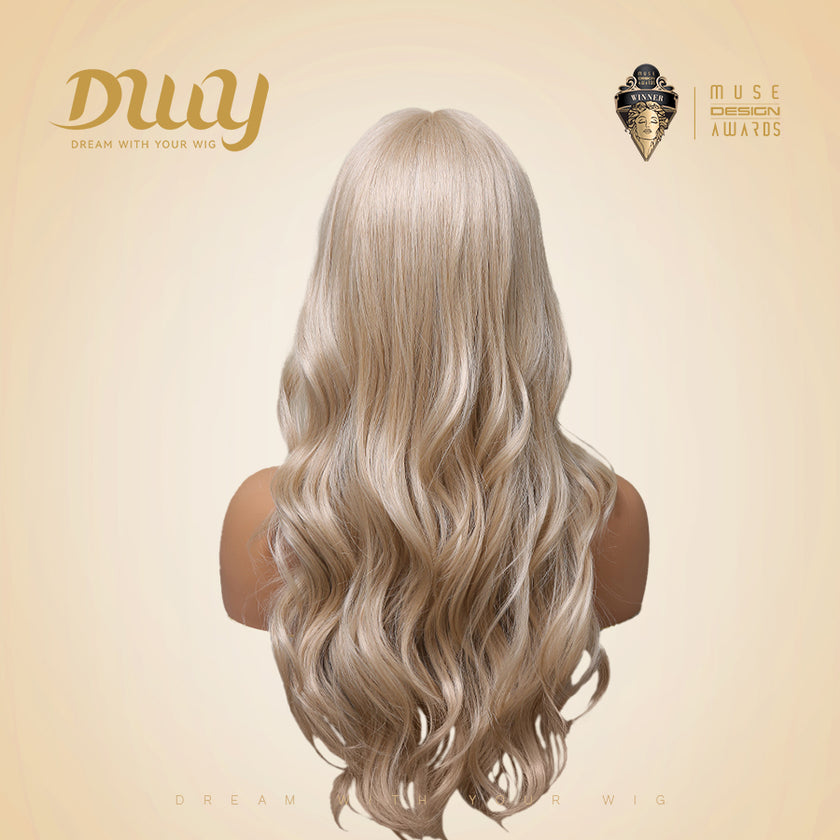 Caroline-DWY Lace Front Middle Part Long Wavy Light Blonde Glueless Synthetic Wig for Women 26 Inches
