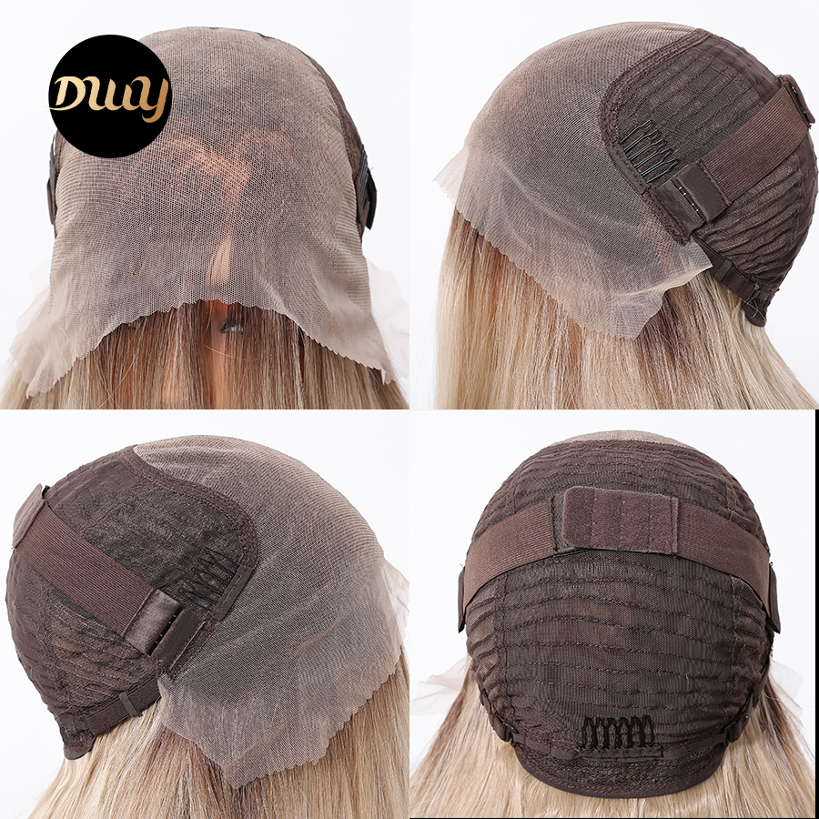 DWY Synthetic Lace Front Body Wave Wig with Bangs – Glueless Blonde HD Lace Wig