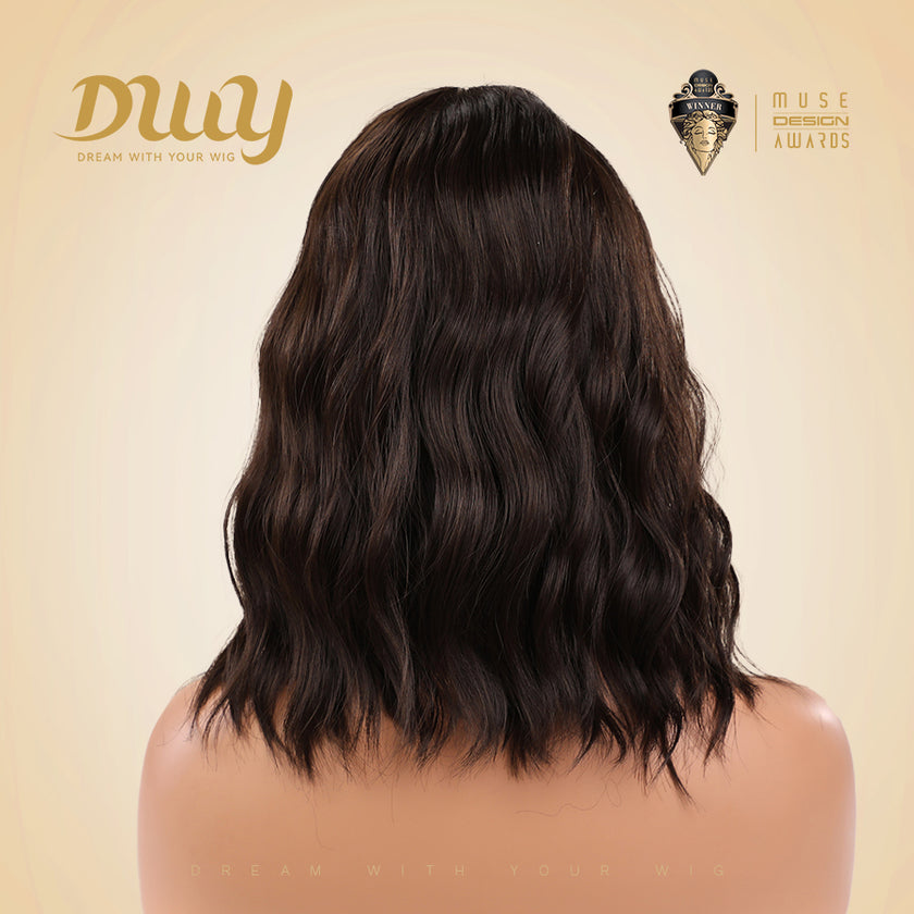 Gemma-DWY Machine Made Natural Black Short Bob Curly Glueless Synthetic Wig with Bangs for Women 12 Inches