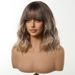 Diane-DWY Machine Made Short-length Water Wave Blonde Gradient Bob Hair with Bangs Glueless Synthetic Wig for Women 14 Inches