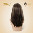 Fable-DWY 13×4 Lace Front Free Part Mid-Length Layer-cut Straight Brown with Highlights Glueless Synthetic Wig for Women 18 Inches