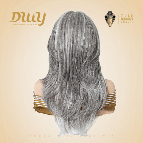DWY Gary-DWY 13x6 Librea Lace Front Wig 18 Inches White Gray Highlights Glueless Synthetic Wig