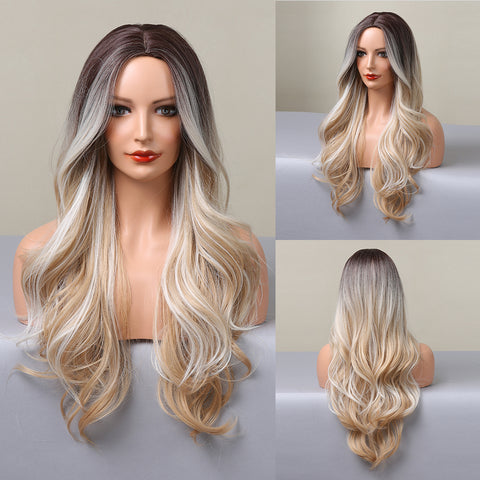 26 Inches Long Curly White Brown Blonde Wigs with Bangs Synthetic Wigs Women's Wigs for Daily Use,Cosplay or Party Taking Photos LC033-1