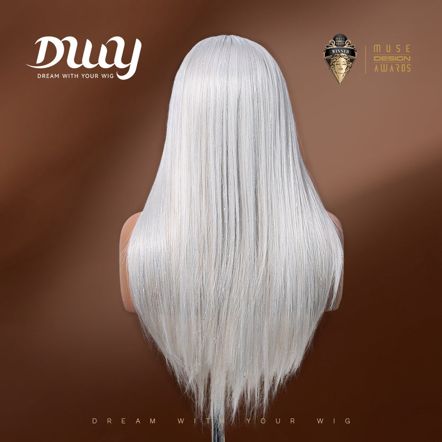 DWY Lace Front Middle Part Long-Length Straight White Glueless Synthetic Wig