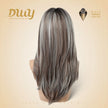 Elara-DWY 22 Inch Silver Grey Balayage Long Layered Wig with Air Bangs | Natural Synthetic Hair for Women | Daily Wear & Versatile Styling