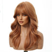 Rina-DWY Machine Made Mid-length Wavy Hairstyle Auburn with Blunt Bangs Glueless Synthetic Wig for Women 18 Inches