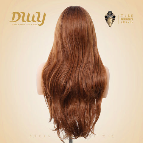 Alisia-DWY Lace Front T-Part Long Curly Orange Synthetic Wig With Side Bangs