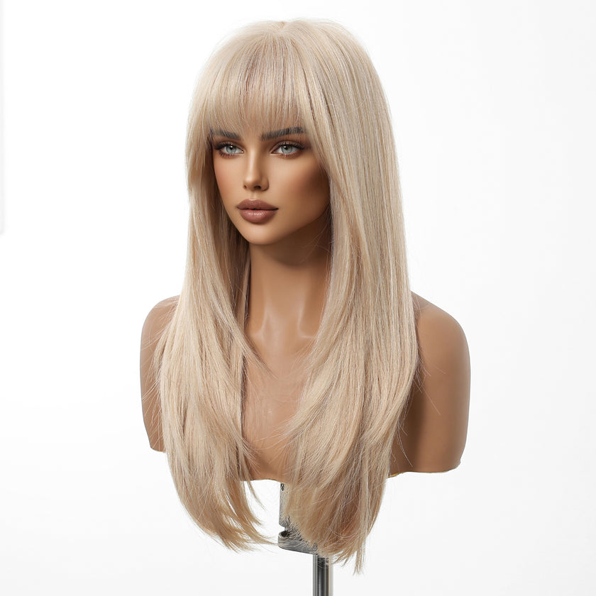 Mindy-DWY Short-length Straight Blonde Realistic LargeArea Scalp Layer-cut Hair Glueless Synthetic Wig for Women 24 Inches
