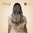 Josely-DWY Machine Made Long Wavy Hairstyle with Blunt Bangs Dark Brown to Light Blonde Ombre Glueless Synthetic Wig for Women 28 Inches