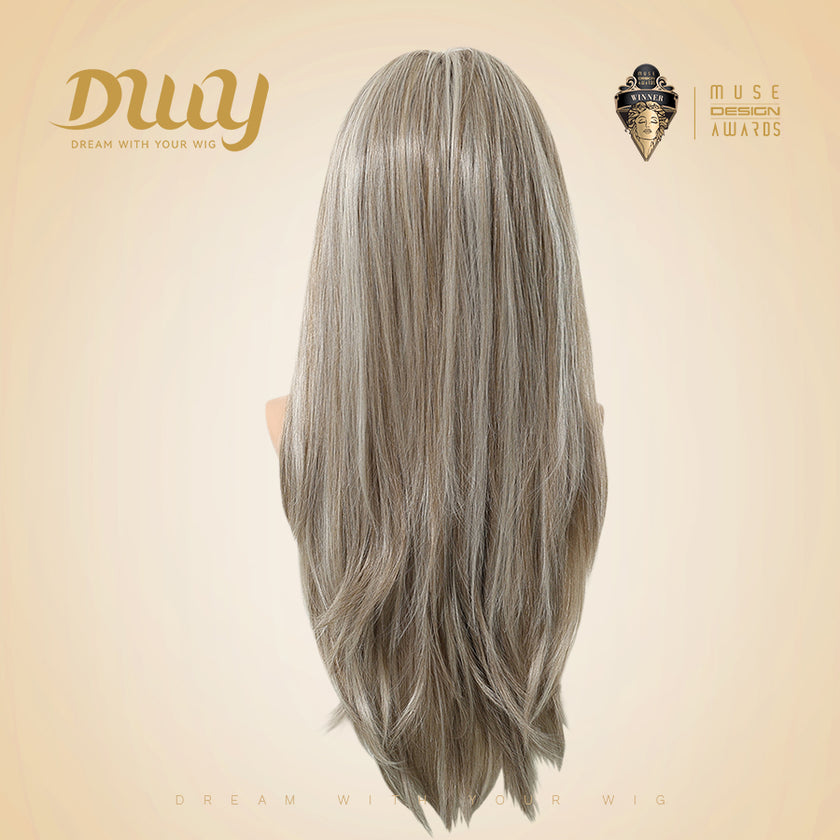 Ethel-DWY 13x6 Filter Lace Front Free Part Long Length Straight Brown with Highlights Glueless Synthetic Wig