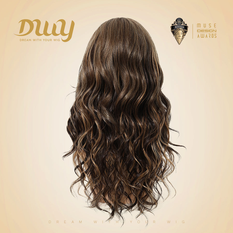 July-NEW! DWY 13×6 Free Part Lace Front Long-Length Curly Ombre Brown with Highlights Glueless Synthetic Wig