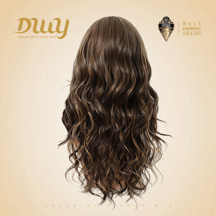 July-NEW! DWY 13×6 Free Part Lace Front Long-Length Curly Ombre Brown with Highlights Glueless Synthetic Wig