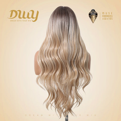 Natalie-DWY Lace Front 13×6 Rooted Blonde Wavy Free Part Synthetic Wig