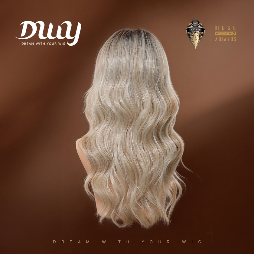 KAI C-New Technology ! DWY 3D Lace Front Free Part Mid-Length Wavy Platinum Blonde Synthetic Wig