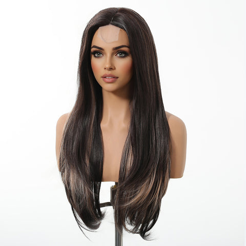 【Early Black Friday】Dwy Frontal Lace Layered Mixed Brown Natural Synthetic Wig