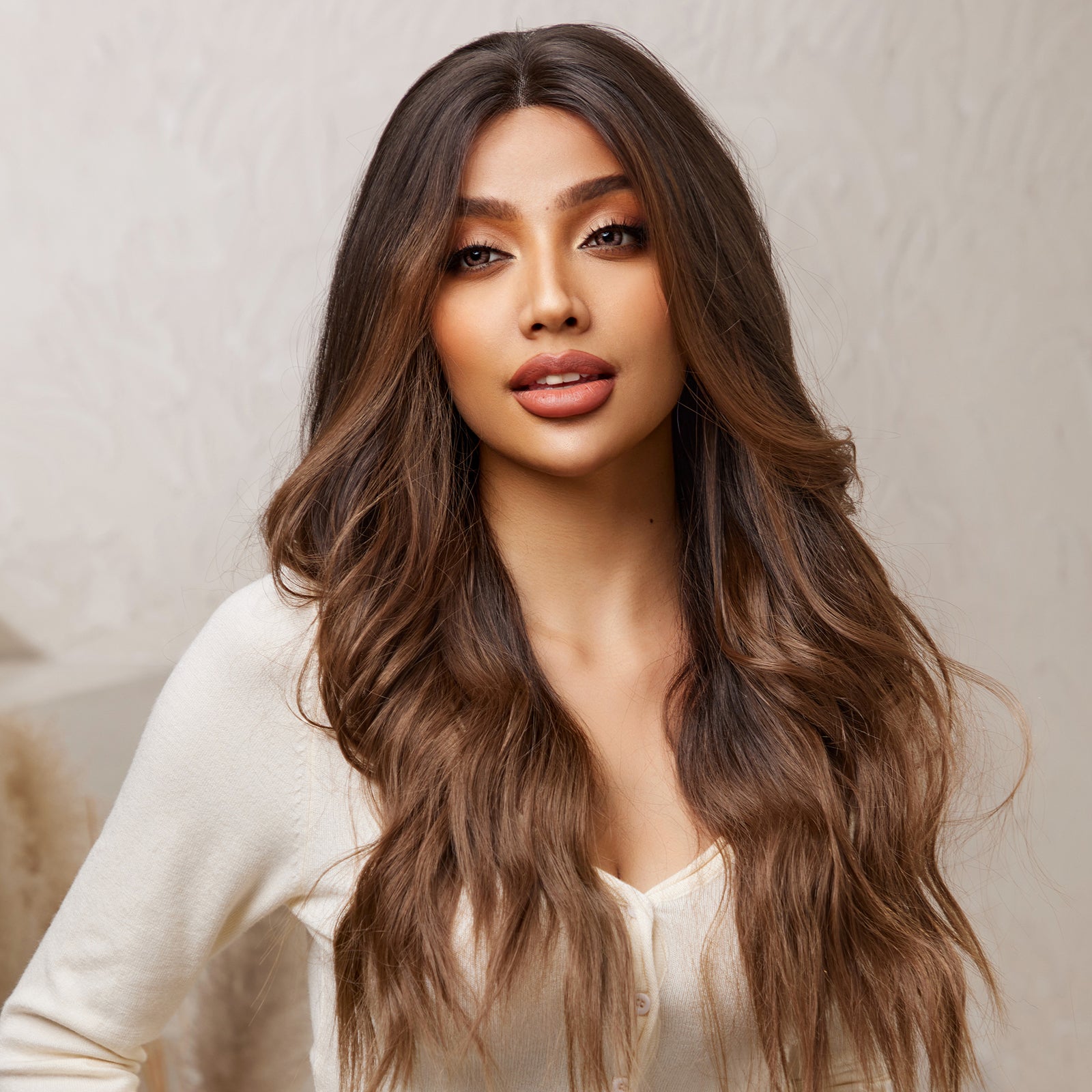 DWY Lace front 24 Inch ombre flax brown long curly wig for women DWY-BL66010-2