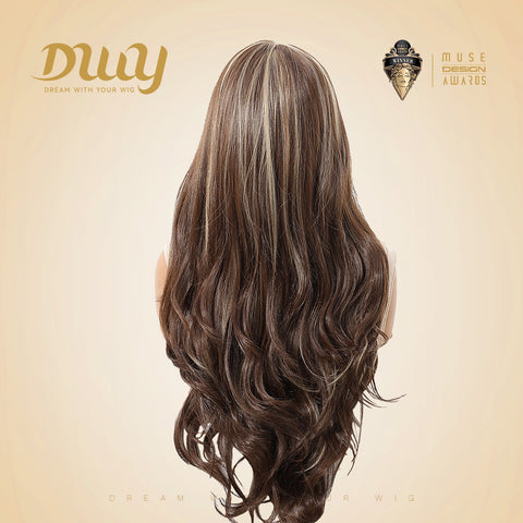 Zenasia-DWY 13×6 Libera Lace Free Part Wavy Brown with Highlights Glueless Synthetic Wig