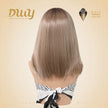 Ellie C-DWY 13×6 Lace Front Free Part Mid-Length Straight Rooted Ash Blonde Glueless Synthetic Wig for Women 16 Inches