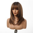 DWY Machine Made Mid-length Layered Hairstyle with Bangs Brown Glueless Synthetic Wig for Women 18 Inches