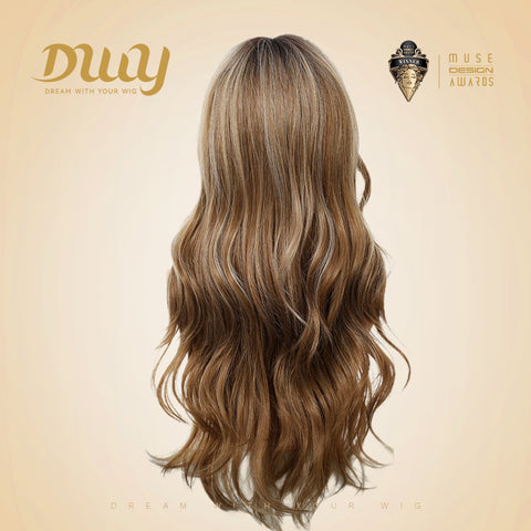 Loni-New Arrival DWY Machine Made Long Wave Light Brown Glueless Synthetic Wig