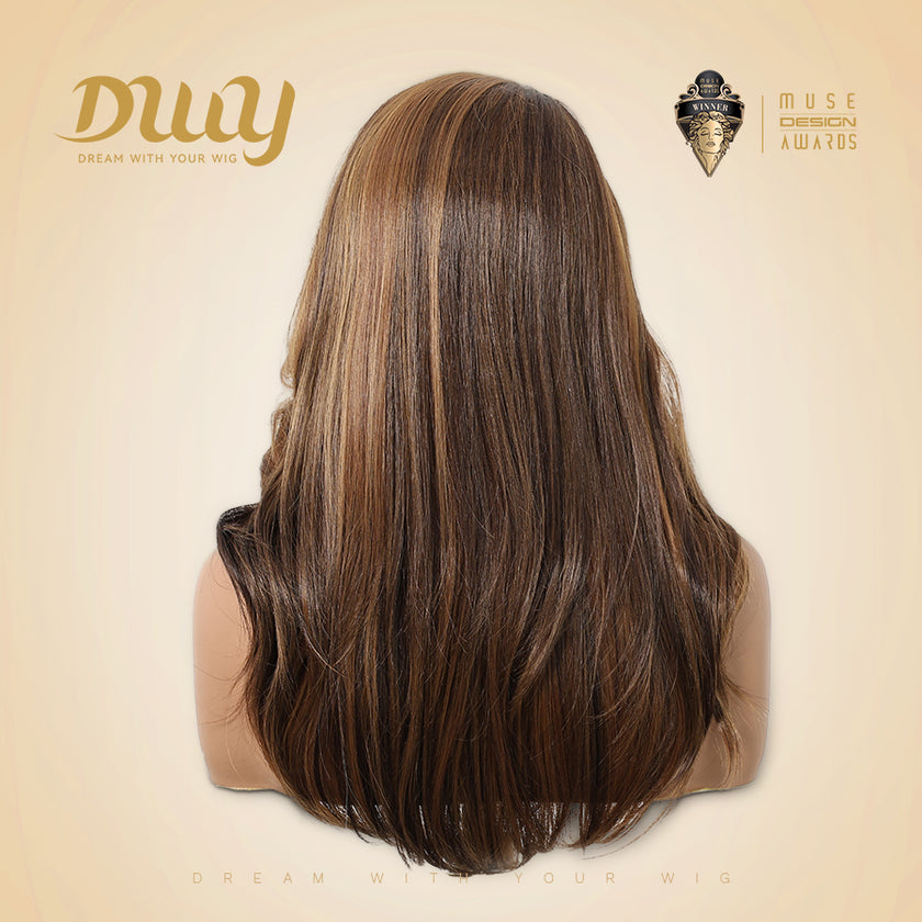 Elsie-DWY C Part Lace Front Long Ginger Brown with Golden Highlight Glueless Synthetic Wig