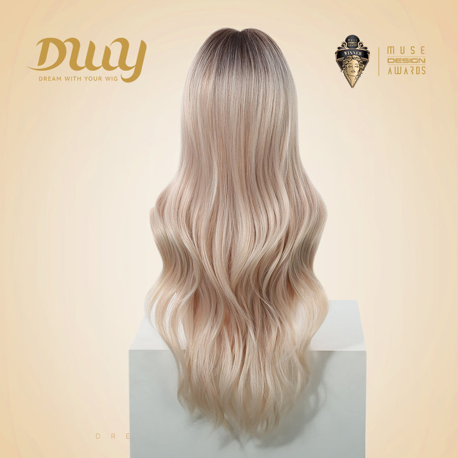 Astraea- DWY 28-Inch MiraScalp Pink Blonde Long Wave Synthetic Wig with Free Parting