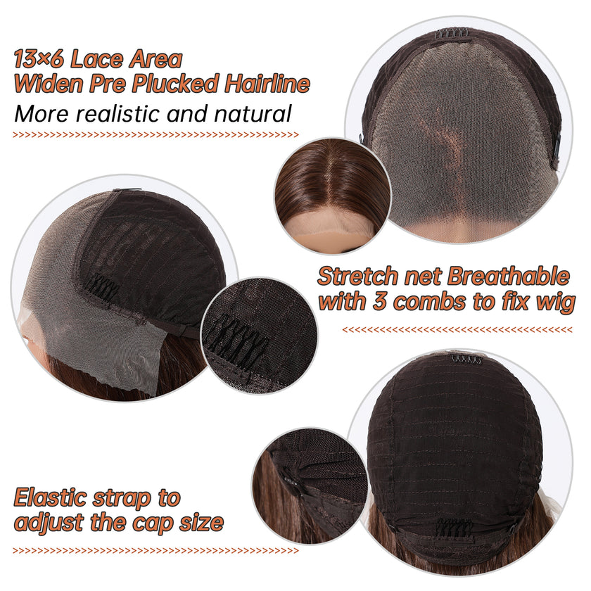 (Us Only)DWY 13*6 Free Part 24 Inch Long Straight Natural Brown Wig