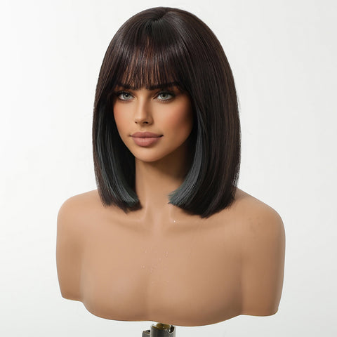 【Early Black Friday】DWY Highlighted Bob Wig with Bangs - Luxurious Synthetic Hair