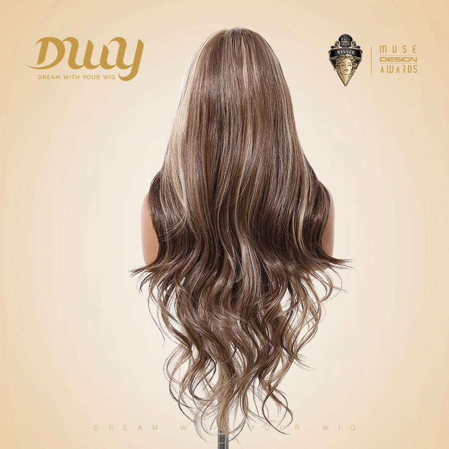 Biscuit-DWY Filter Lace 13×6 Body Waves Dark Brown Blonde Highlights Wig