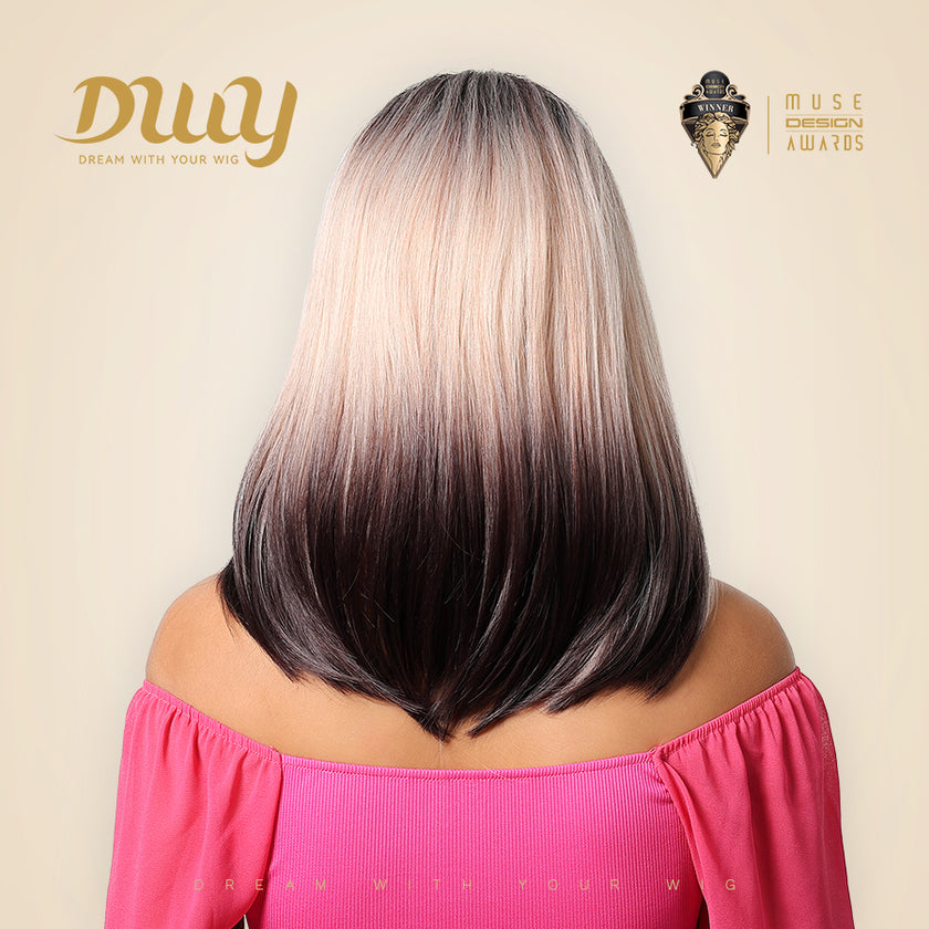 Amara C-DWY Lace Front Middle Part Pink Gradient Long Straight Glueless Synthetic Wig