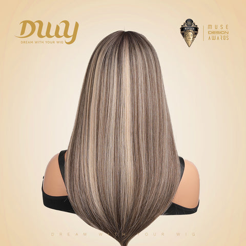DWY MiraScalp Delia-DWY Mid Length Straight Cool Brown & Blonde Highlights Wig