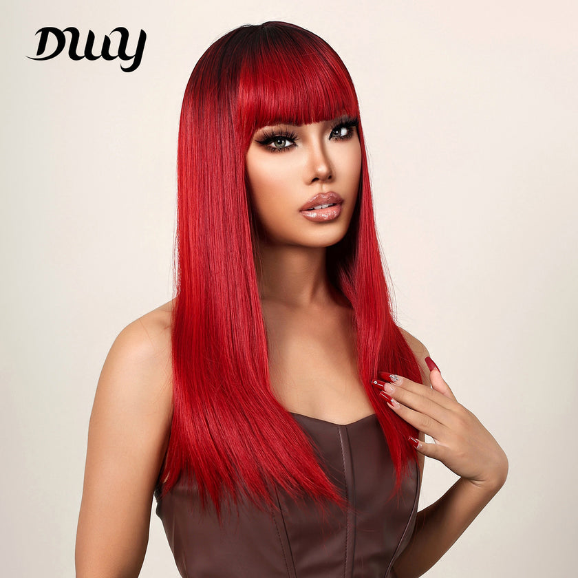 22 Inch red Long straight wigs with bangs wigs for Women for Daily WL1084-2