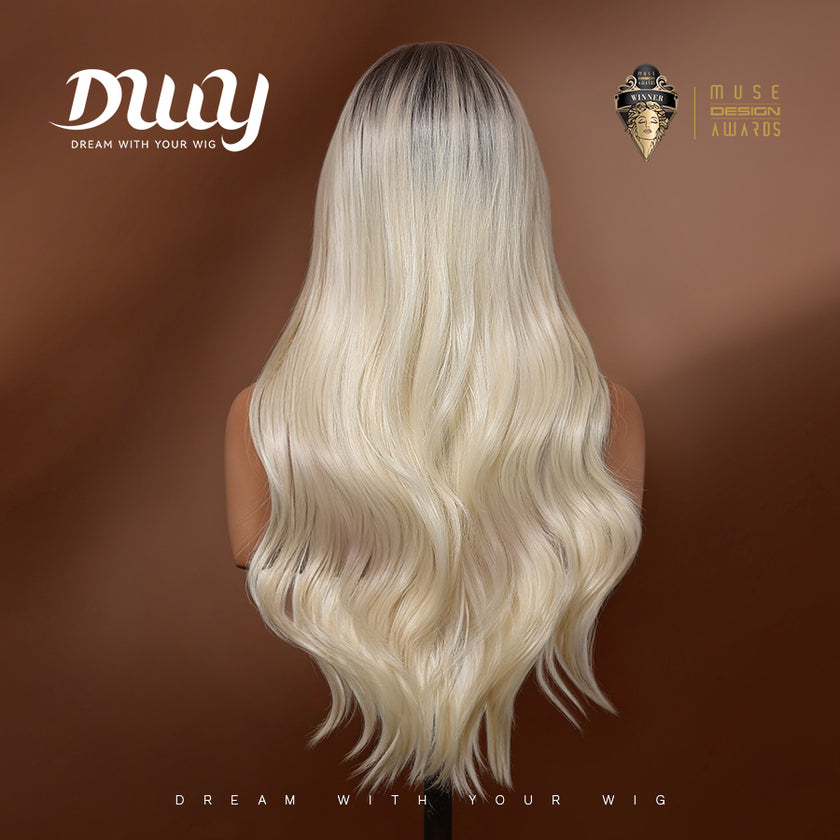 [CLEARANCE SALE] Cameron -DWY T Part Lace Front Free Part Mid-Length Straight Pearl Blonde Gradient Glueless Synthetic Wig for Women 24 Inches Lace Frontal Wig