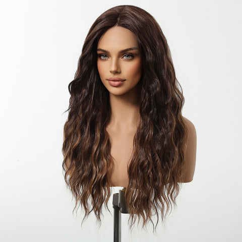 【Early Black Friday】Dwy Brown Mixed Synthetic Hair T-Part Lace Wig with Middle Parting