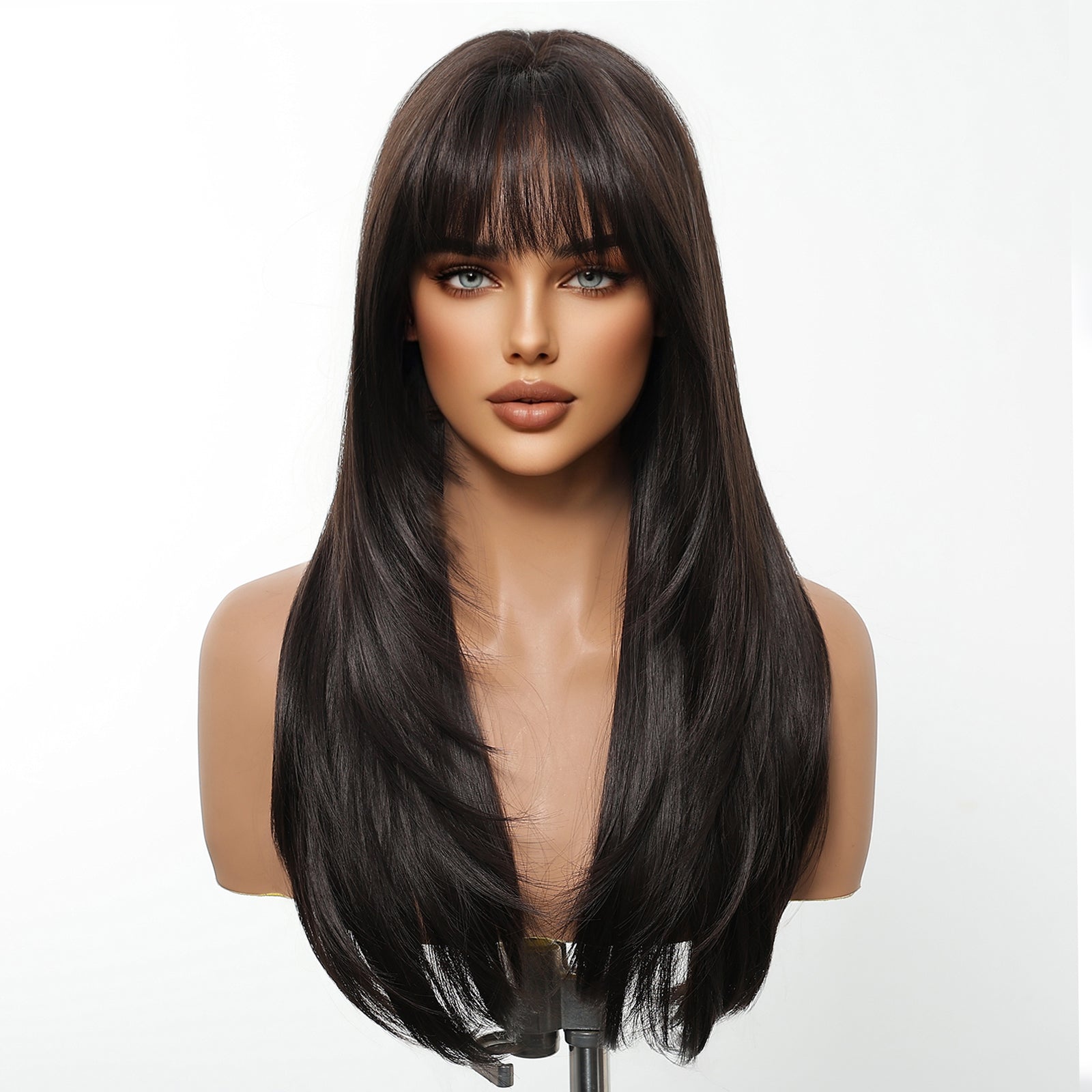Mindy-DWY Short-length Straight Blonde Realistic LargeArea Scalp Layer-cut Hair Glueless Synthetic Wig for Women 24 Inches