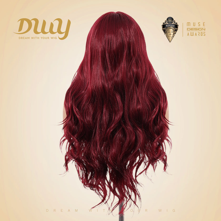 ROXY DWY Red Long Middle Lace Parting Wavy Synthetic Wig