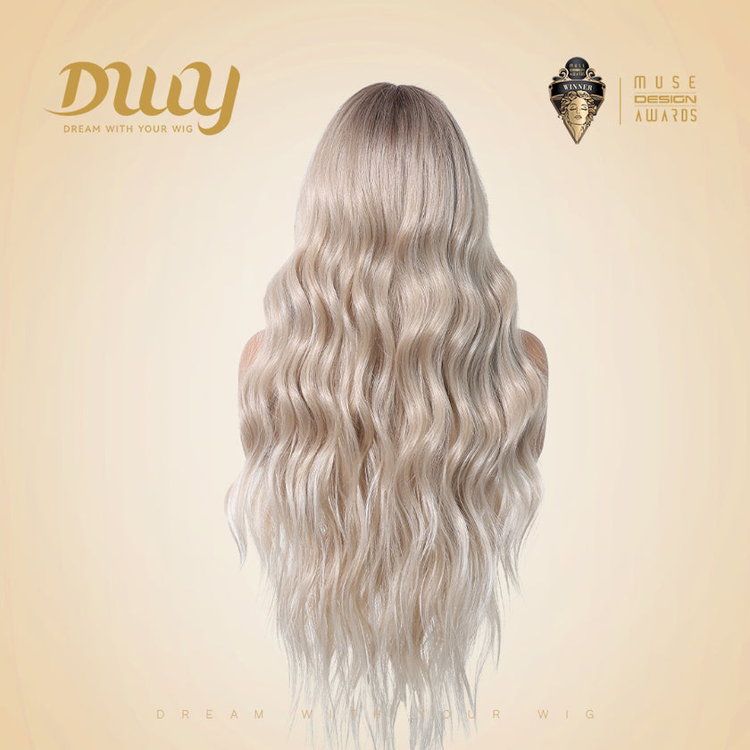 Grace-DWY Lace Front 13x6 Free Part Platinum Blonde Natural Wavy Tresses Synthetic Wig