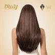 Tara-DWY Machine Made Long Silky Straight Chocolate Brown with Highlights with Bangs Glueless Synthetic Wig for Women 26 Inches