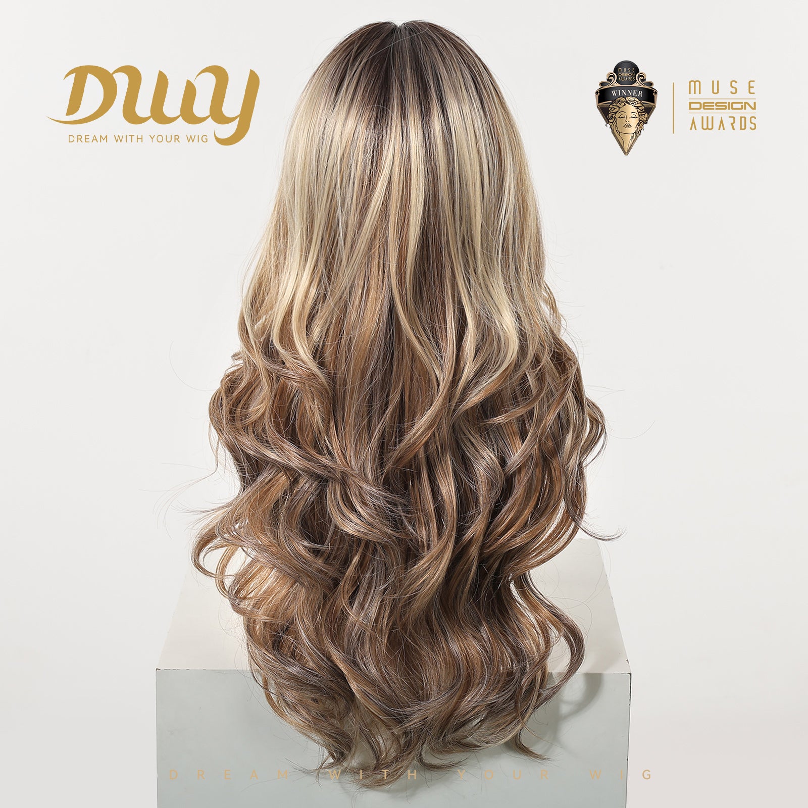 Kaci- New! DWY Bionic Silk Top 26-Inch Long Beachy Wave Honey Brown Balayage Glueless Synthetic Wig with Bangs for Women High-Quality Premium Fiber Easy Wear Comfortable Fit Summer Look