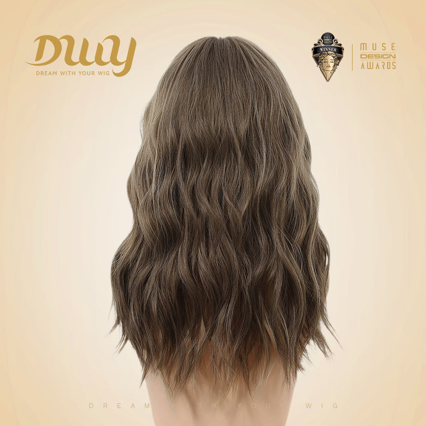 Aurora - NEW! DWY 20-Inch Light Brown Wave  Glueless Synthetic Wig with Bangs for Women High-Quality Premium Fiber Easy Wear Comfortable Fit Deep Wavy Wigs Curly Warm