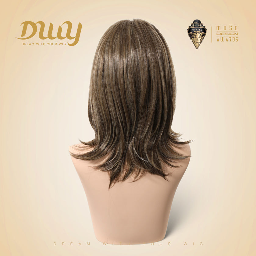 Freya-DWY NEW Step Go Lace Free Part Mid-Length Layered Brown Highlighted Glueless Mixed Japanese Fiber Wig