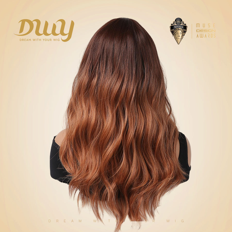 Eva - DWY Mid-Length Ginger With Dark Roots Curly Glueless Synthetic Wig 20 Inch
