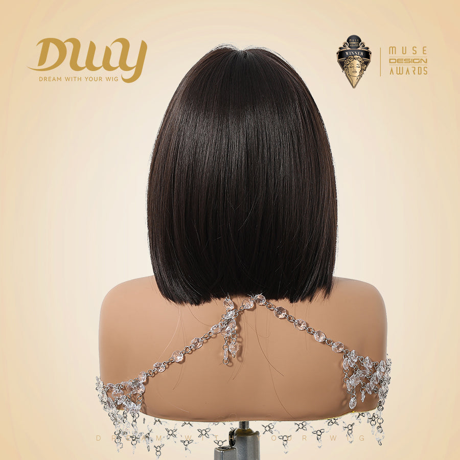 DWY Highlighted Bob Wig with Bangs - Luxurious Synthetic Hair