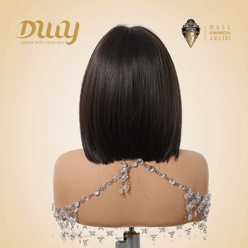 DWY Highlighted Bob Wig with Bangs - Luxurious Synthetic Hair