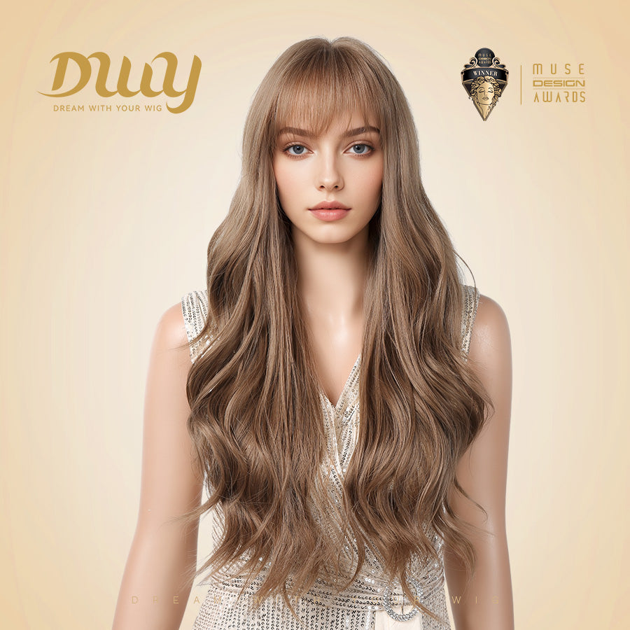 (Us Only)Sunday-DWY Light Caramel Blonde Tresses Wavy Synthetic Wig With Bangs