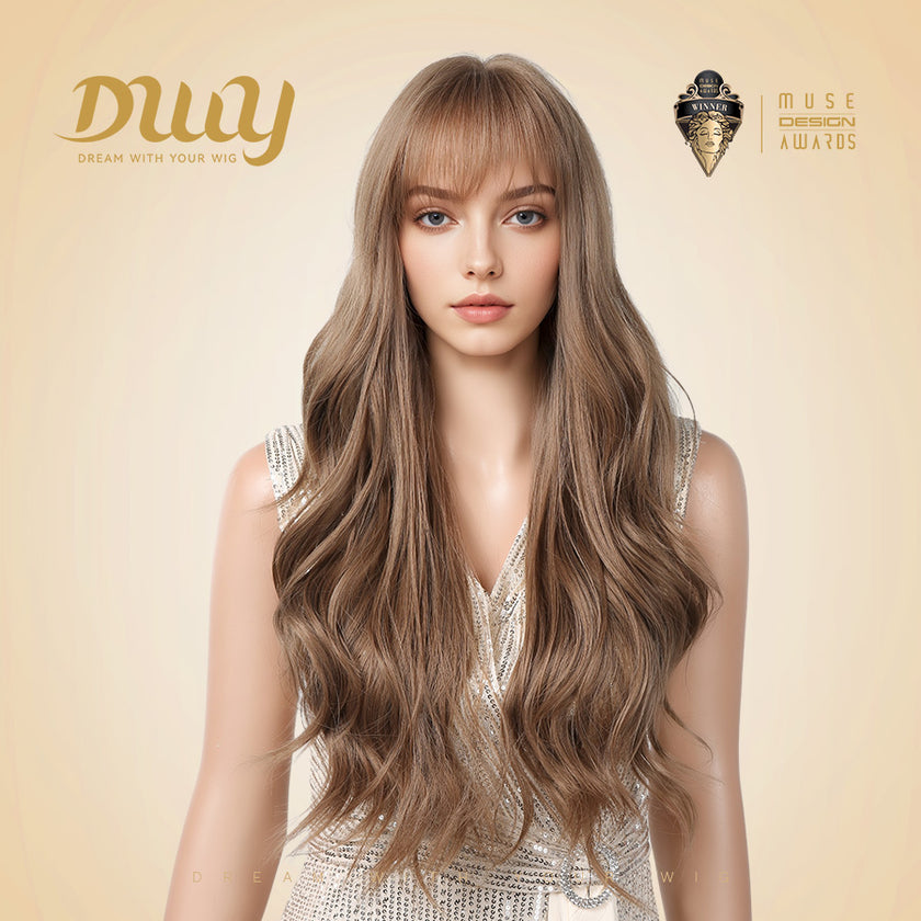 (Us Only)Sunday-DWY Light Caramel Blonde Tresses Wavy Synthetic Wig With Bangs