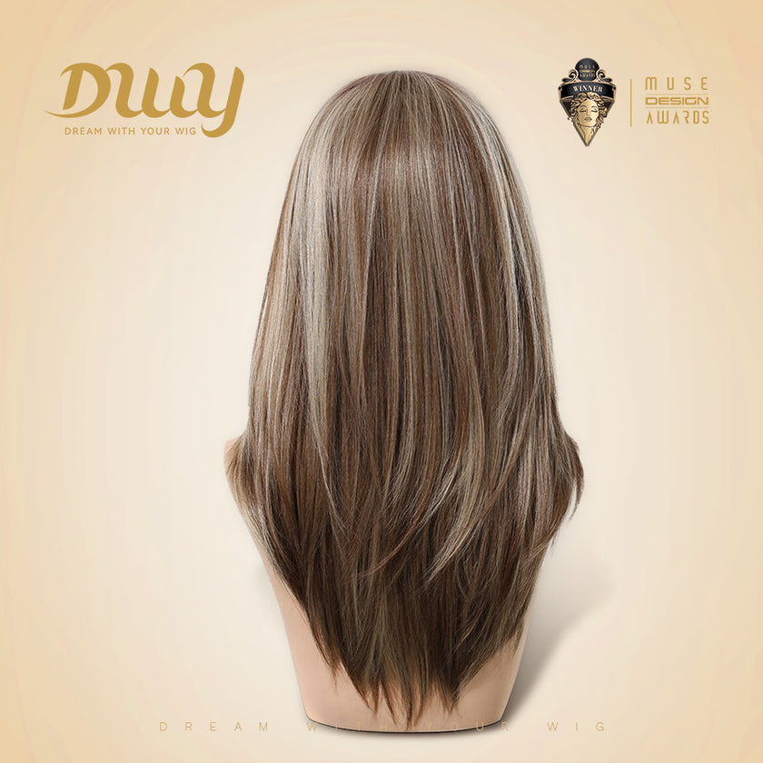 Willa- NEW! DWY Pre-cut U part Diamond Lace Long-length Lace Icy Bronde Highlighted Layer-cut Curly Hair Glueless Synthetic Wigs for Women 22 Inch