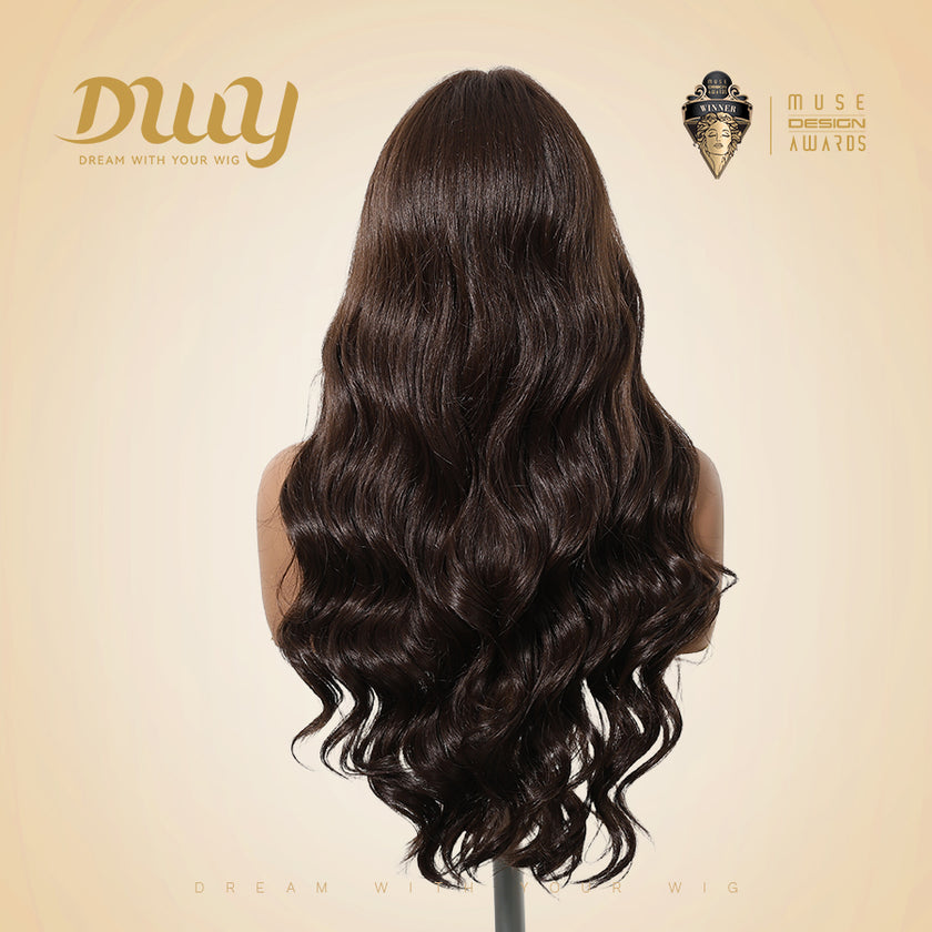Claire NEW! DWY Pre cut U part Diamond Lace Long length Dark Brown Retro Water Waves Hair Glueless Synthetic Wigs for Women 24 Inches