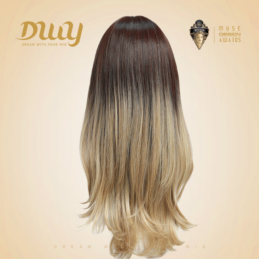 Sophia-DWY Mono Lace Front Ombre Brown Blonde Long Wavy Free Part Synthetic Wig